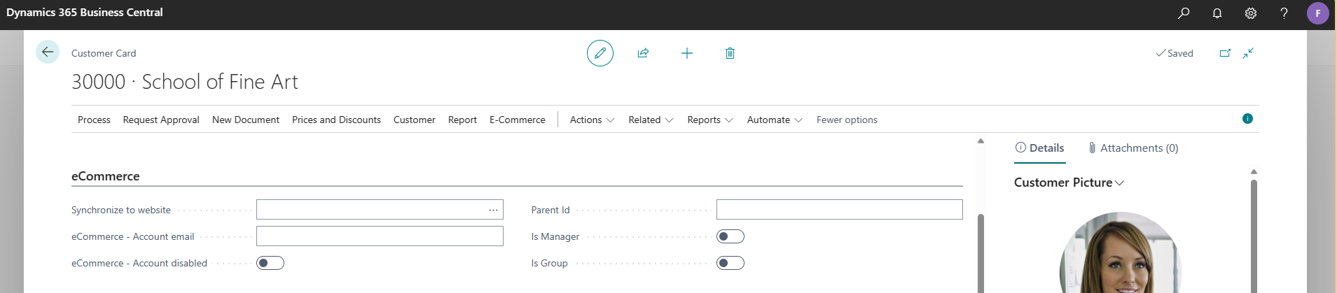 The Customer eCom tab